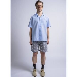 GREI. NEW YORK Mens PTO Shirt Short Sleeve Sky Blue Seersucker Crinkle Size Med